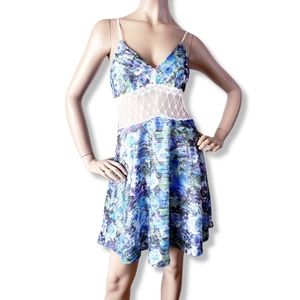 Floral Ribbed Digital Print & Paneled Lace Waist Dress by Jacaranda